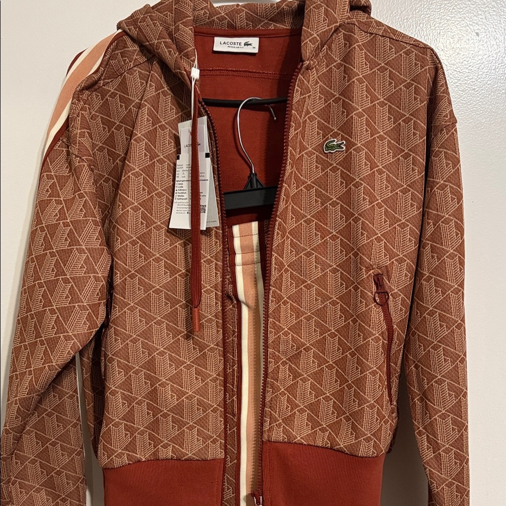 Lacoste Brick Red Patterned Hoodie and pants set